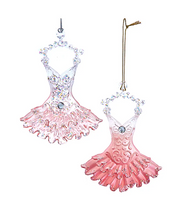 Load image into Gallery viewer, KURT ADLER SET OF 2 PINK/IVORY CLEAR ACRYLIC 5" BALLET DRESS CHRISTMAS ORNAMENT
