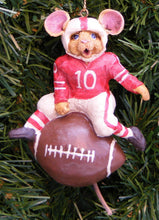Load image into Gallery viewer, KURT ADLER "HOLE IN THE WALL GANG" TOUCHDOWN FOOTBALL MOUSE CHRISTMAS ORNAMENT