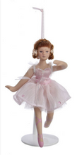 Load image into Gallery viewer, KURT ADLER PORCELAIN POSABLE BRUNETTE BALLERINA CHRISTMAS ORNAMENT w/STAND C1388