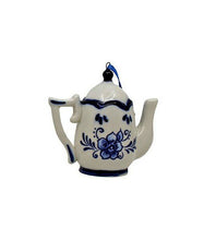 Load image into Gallery viewer, KURT ADLER SET OF 3 HAND PAINTED PORCELAIN DELFT BLUE TEAPOT XMAS ORNAMENTS