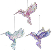 Load image into Gallery viewer, KURT ADLER SET OF 3 ACRYLIC FACETED IRIDESCENT HUMMINGBIRD XMAS ORNAMENTS T2599