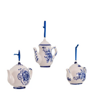 Load image into Gallery viewer, KURT ADLER SET OF 3 PORCELAIN 2-3" DELFT BLUE TEAPOT XMAS ORNAMENTS J0935 `