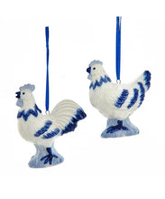 Load image into Gallery viewer, KURT ADLER SET OF 2 PORCELAIN DELFT BLUE COCK & HEN CHRISTMAS ORNAMENTS J7810