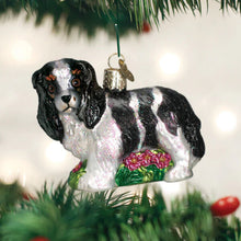 Load image into Gallery viewer, OLD WORLD CHRISTMAS BLACK & WHITE KING CHARLES SPANIEL GLASS XMAS ORNAMENT 12612