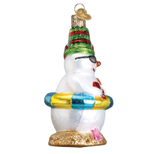 Load image into Gallery viewer, OLD WORLD CHRISTMAS SNOWMAN ON BEACH NAUTICAL COASTAL GLASS XMAS ORNAMENT 24177