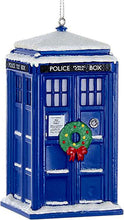 Load image into Gallery viewer, KURT ADLER DOCTOR WHO LIGHT-UP TARDIS w/WREATH CHRISTMAS ORNAMENT DW1162