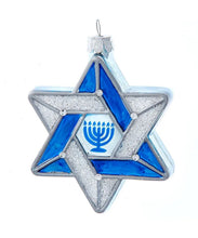 Load image into Gallery viewer, KURT ADLER 4" NOBLE GEMS GLASS HANUKKAH STAR OF DAVID HOLIDAY ORNAMENT NB1741