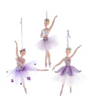 Load image into Gallery viewer, KURT ADLER SET OF 3 ROYAL SPLENDOR PURPLE BALLERINA CHRISTMAS ORNAMENTS E0380