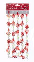 Load image into Gallery viewer, KURT ADLER 9' ACRYLIC RED/GREEN/WHITE BEADED GARLAND w/ PEPPERMINT SWIRL CANDY