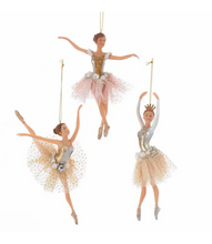 Load image into Gallery viewer, KURT ADLER SET OF 3 MULTICOLOR BALLERINA w/PEARLS CHRISTMAS ORNAMENTS TD1596