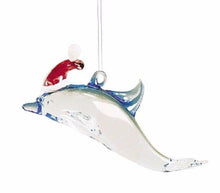 Load image into Gallery viewer, GALLERIE II ART GLASS SANTA DOLPHIN NAUTICAL COASTAL CHRISTMAS ORNAMENT 64861-A