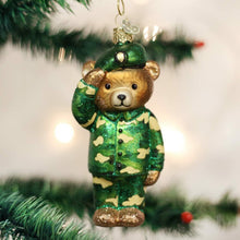 Load image into Gallery viewer, OLD WORLD CHRISTMAS ARMY BEAR VETERAN SOLDIER GLASS CHRISTMAS ORNAMENT 12402