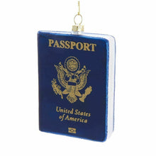 Load image into Gallery viewer, KURT ADLER 4" USA PASSPORT TRAVEL GLASS CHRISTMAS ORNAMENT J8540