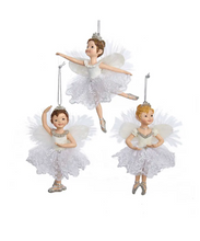 Load image into Gallery viewer, KURT ADLER SET OF 3 WHITE/SILVER LITTLE BALLERINA w/WINGS XMAS ORNAMENTS C8548