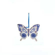 Load image into Gallery viewer, KURT ADLER PORCELAIN INDIGO BLUE/WHITE DELFT STYLE BUTTERFLY ORNAMENT J7462