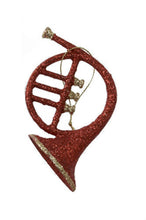 Load image into Gallery viewer, KURT ADLER SET OF 3 LOT RED & GOLD GLITTER MUSICAL INSTRUMENT XMAS ORNAMENTS