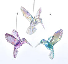 Load image into Gallery viewer, KURT ADLER SET OF 3 ACRYLIC FACETED IRIDESCENT HUMMINGBIRD XMAS ORNAMENTS T2031
