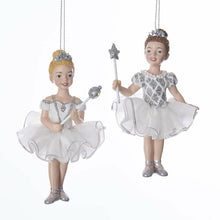 Load image into Gallery viewer, KURT ADLER SET OF 2 WHITE/SILVER BALLET PRINCESS BALLERINA XMAS ORNAMENTS C7638