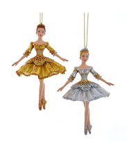 Load image into Gallery viewer, KURT ADLER SET OF 2 RESIN 5.5" OMBRE GOLD/SILVER BALLERINA XMAS ORNAMENTS E0801