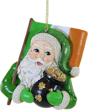 Load image into Gallery viewer, KURT ADLER 4" RESIN IRISH SANTA w/FLAG & POT OF GOLD CHRISTMAS ORNAMENT E0675