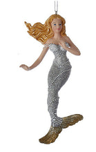 Load image into Gallery viewer, KURT ADLER SET OF 3 SILVER & GOLD MERMAID NAUTICAL COASTAL CHRISTMAS ORNAMENTS