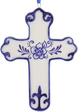 Load image into Gallery viewer, KURT ADLER SET OF 2 PORCELAIN DELFT BLUE CROSS CHRISTMAS ORNAMENTS J7314