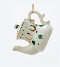 Load image into Gallery viewer, KURT ADLER SET OF 2 HAND PAINTED PORCELAIN IRISH MINI TEAPOT CHRISTMAS ORNAMENTS