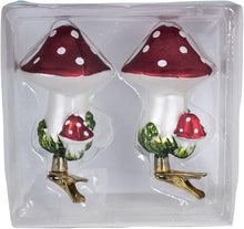 Load image into Gallery viewer, Kurt Adler 2-Piece Box Set Glass 4" Clip-On Mushroom Christmas Ornaments C1840