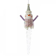 Load image into Gallery viewer, KURT ADLER SET OF 2 SUGAR PLUM SNOWMEN ON ACRYLIC ICICLE CHRISTMAS ORNAMENTS