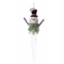 Load image into Gallery viewer, KURT ADLER SET OF 2 SUGAR PLUM SNOWMEN ON ACRYLIC ICICLE CHRISTMAS ORNAMENTS