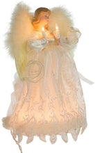Load image into Gallery viewer, KURT ADLER 10 LIGHT IVORY ANGEL w/FEATHER WINGS CHRISTMAS TREE TOPPER DECORATION