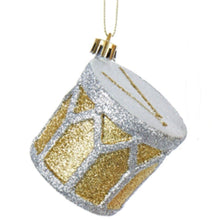 Load image into Gallery viewer, KURT ADLER 2.5" GOLD/SILVER GLITTER SNARE DRUM MUSICAL INSTRUMENT XMAS ORNAMENT