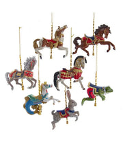 Load image into Gallery viewer, KURT ADLER 4.75" SET OF 7 CAROUSEL HORSE & ANIMAL CHRISTMAS ORNAMENT SET E0614