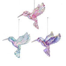 Load image into Gallery viewer, KURT ADLER SET OF 3 ACRYLIC FACETED IRIDESCENT HUMMINGBIRD XMAS ORNAMENTS T2599