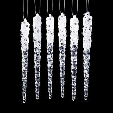 Load image into Gallery viewer, KURT ADLER SET OF 6 ACRYLIC FAUX CRYSTAL GLITTERED ICICLE XMAS ORNAMENTS H0710