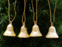 Load image into Gallery viewer, 9 FT LONG METALLIC GOLD BEADED GARLAND WITH BELLS HOLIDAY CHRISTMAS DECORATION