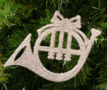 Load image into Gallery viewer, SILVER GLITTER FRENCH HORN MUSICAL INSTRUMENT CHRISTMAS ORNAMENT