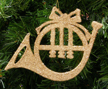 Load image into Gallery viewer, GOLD GLITTER FRENCH HORN MUSICAL INSTRUMENT CHRISTMAS ORNAMENT