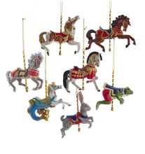 Load image into Gallery viewer, KURT ADLER 4.75" SET OF 7 CAROUSEL HORSE &amp; ANIMAL CHRISTMAS ORNAMENT SET E0614
