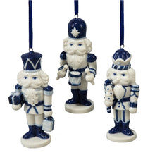 Load image into Gallery viewer, KURT ADLER SET OF 3 PORCELAIN DELFT BLUE NUTCRACKER CHRISTMAS ORNAMENTS J0853
