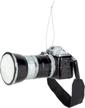 Load image into Gallery viewer, KURT ADLER 2.25" GLASS CAMERA w/ZOOM LENS &amp; STRAP CHRISTMAS ORNAMENT TD1746
