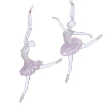 Load image into Gallery viewer, KURT ADLER SET OF 2 CLEAR &amp; PINK FROSTED ACRYLIC BALLERINA CHRISTMAS ORNAMENTS
