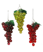 Load image into Gallery viewer, Kurt Adler Set of 3 Acrylic 4" Beaded Grape Cluster Christmas Ornaments H9885
