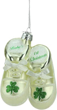 Load image into Gallery viewer, KURT ADLER NOBLE GEMS SET OF 2 IRISH BABY SHOES 1st XMAS GLASS ORNAMENTS NB0828
