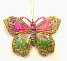 Load image into Gallery viewer, KURT ADLER 3.75" RAINBOW BUTTERFLY w/ GOLD GLITTER CHRISTMAS ORNAMENT STYLE 2
