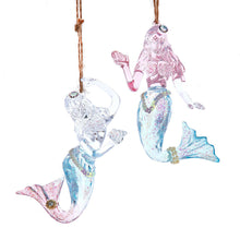 Load image into Gallery viewer, KURT ADLER SET OF 2 PINK, CLEAR &amp; BLUE ACRYLIC MERMAID CHRISTMAS ORNAMENTS T3661
