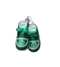 Load image into Gallery viewer, KURT ADLER NOBLE GEMS SET OF 2 IRISH BABY SHOES 1st XMAS GLASS ORNAMENTS NB0828
