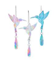Load image into Gallery viewer, KURT ADLER SET OF 3 ACRYLIC IRIDESCENT HUMMINGBIRD w/DROP XMAS ORNAMENTS J5075
