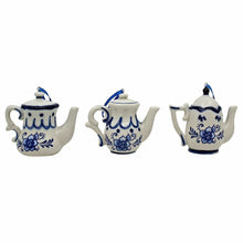 Load image into Gallery viewer, KURT ADLER SET OF 3 HAND PAINTED PORCELAIN DELFT BLUE TEAPOT XMAS ORNAMENTS
