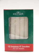 Load image into Gallery viewer, KURT ADLER 12 WHITE DRIPLESS 4" CANDLES FOR 1/2" CANDLE HOLDERS &amp; ANGEL CHIMES
